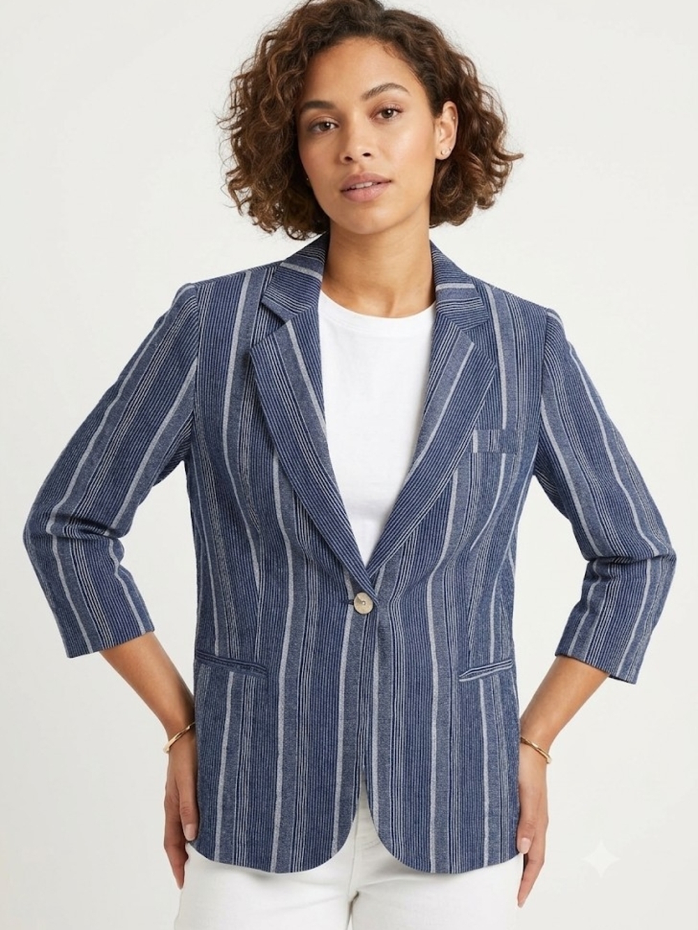Insight Blue Striped Single-Button Blazer